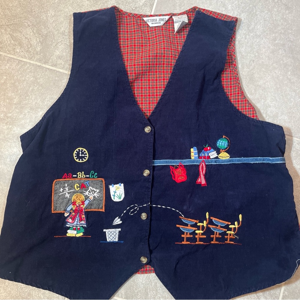 Vintage Teacher Vest with Embroidery
